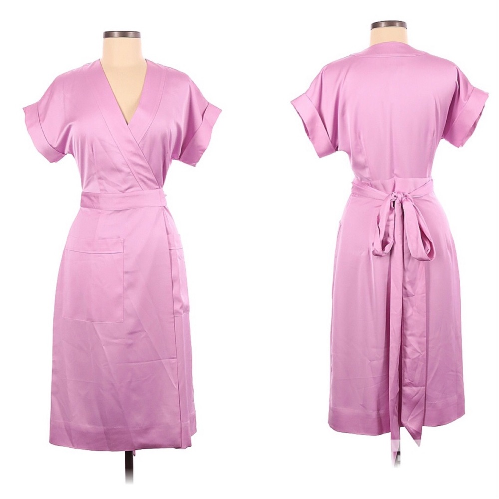 J Crew Satin Lilac/Pink Crepe Wrap Waist-Tie Kimono XS
